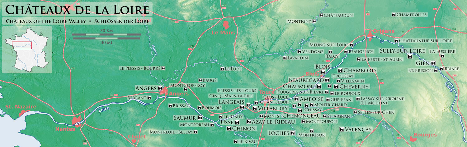 Carte des châteaux de la Loire