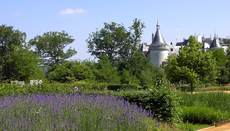 jardin remarquable et vue sur les tours du Château de Chaumont-sur-Loire